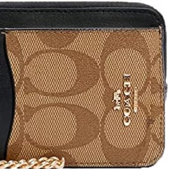 NWT COACH Zip Card ID Case Signature Color-block Canvas Khaki / Tan NEW - Picture 3 of 6